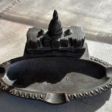 Metal Oval Ashtray with U.S. Capitol Building Figurine Decorative Figure picture