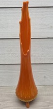 Vintage MCM LE Smith Orange Slag Bittersweet Hobnail  3 Toe Swung Vase 15.5 inch picture