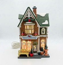 Department 56 Snow Village Rose's Flower Shop Lighted Ceramic Building 2000s picture
