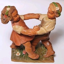 Vintage 1950s Marked ANRI Hand-Carved Wood Sculpture Dancing Tyrolean Couple  picture