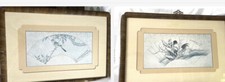 Vintage Japanese Fan Leaf Paintings Soicher Marin Framed 11 3/8” tall $198ea picture
