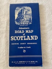 1961 Johnston's Road Map of Scotland Edinburgh Castle Picture Blue Nice picture
