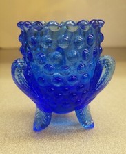 Vintage Pressed Glass Blue Hobnail Toothpick Holder picture