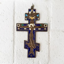 19c Antique Imperial Russia Bishop Bronze Enamel Pectoral Cross Crucifix Morozov picture