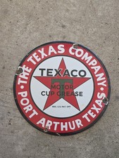 VINTAGE TEXACO MOTOR CUP GREASE PORCELAIN SIGN PORT ARTHUR TEXAS SIGN 12