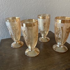 4 Vintage 1930 Jeanette Tumblers Glassware Iris And Herringbone Marigold Peach picture