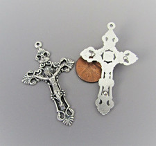 2 pc FILIGREE Large Crucifix Cross Rosary ITALY Rosaries Parts C106 finih Silver picture