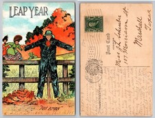 1908 Leap Year Postcard Comic Scarecrow Women Marshall Texas Posted picture