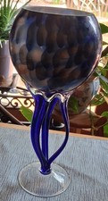 Vintage Jozefina Krosno Poland Art Glass Jellyfish Pedestal Bowl Vase Cobalt... picture
