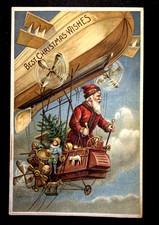 Rare~Santa Claus with Toys in Airship~Balloon~Zeppelin~Christmas Postcard~s568 picture