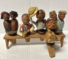 5 piece Vintage Hand Carved Wood Mechanical Articulating Cork Bottle Stoppers picture