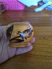 Vintage Hand Carved Wooden Mate Cup Gourd Burned Leaf Motif Haiti Caribbean Folk picture