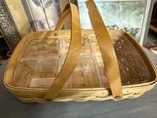 2004 Longaberger Woven Wood Car Caddy Basket with a Plastic Divider Insert  picture