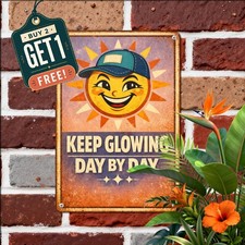 Smiling Cartoon Sun Wearing Baseball Cap Cheerful Decor Metal Tin Sign 8x12 In picture
