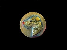 29mm Czech Glass Fox Terrier Button Purple  With Gold AB Finish Metal Shank picture