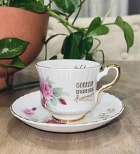 Royal Stafford Golden Wedding Anniversary Floral Porcelain Teacup & Saucer Set picture