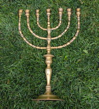 Vintage Brass Menorah Large 17” Judaica Shabbat 7 Arm Candelabra picture