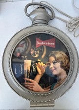 BUDWEISER BEER ELECTRIC POCKET WATCH STYLE CLOCK Lighted Lady photo Works picture