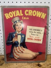 Rare 30s ROYAL CROWN RC Cola Uncle Sam All America Cute Girl USA Cardstock Sign picture
