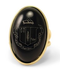 Delta Zeta Sorority Duchess Ring - 14k Gold Plated & Black Onyx- New picture