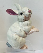 Adorable Vintage KAY FINCH California Pottery Pink & White RABBIT Figurine picture