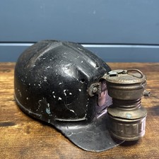 Antique MSA Skullgard Miners Helmet w/ Auto-Lite Carbide Lamp Black Rare picture