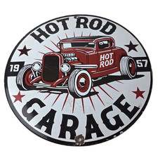 Vintage Hot Rod Shop Sign - Racing Garage Auto Gas Pump Porcelain Sign picture