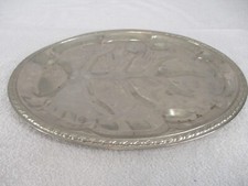 Serving Tray Ornate Floral Engraved Silver toned Metal Oval Vintage picture