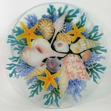 Peggy Karr Fused Glass SEASHELLS Serving Platter Plate Sea Shells 13.25 picture