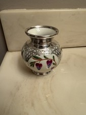 Vintage Hertel-Jacob Hand Painted Porcelain Vase Deusch Silver Overlay Small picture