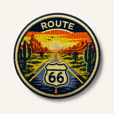 Route 66 Patch, 3 Inch Iron On Embroidered Road Trip Travel Souvenir Badge picture