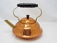 Brass and Copper Plated Tea Kettle with Wood Handle & Knob Vintage Plus Votive picture