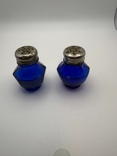 Vintage Cobalt Japanese Salt & Pepper Glass Shakers. picture