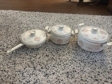Vintage Sanko Coquille Seashell Pattern Pink Peach Cream Cookware 6 Piece Set picture