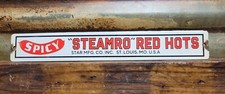VINTAGE STEAMRO PORCELAIN SIGN RED HOTS SAUSAGE SNACK FOOD SPICY MEAT HOTDOG 17
