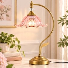 Vintage Floral Table Lamp, Plug in Mid-Century Modern Desk Lamp with Green Gl... picture