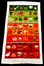 NWOT 60s 70s LOIS LONG Linen Tea Towel Wall Art FOODS & CALORIES by Kay Dee picture
