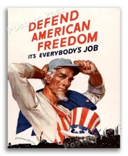 “Defend American Freedom” 1944 Vintage Style World War 2 Poster - 24x30 picture
