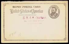 1890s S. H. & H. Chapman Philadelphia PA Victorian 1c Grant Reply Postal Card picture
