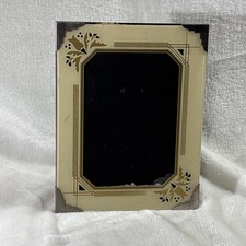 Antique 1930s Art Deco Reverse Painted Glass Picture Frame Geometric Cream Gold picture