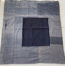 Vintage Japanese Boro Indigo Fabric Small Framed Art Textile Patchwork Piece picture