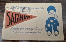 Antique Saginaw Michigan Felt Pennant Flag Postcard PMD 1912 picture