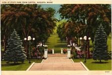 Augusta Maine State Park from Capitol Linen Postcard 1948 Postmarked picture