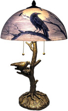 L10945 Dark Blue Raven Full Moon Hand-Painted Glass Table Lamp picture