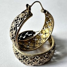 Vintage 925 Sterling Silver Lattice Hoop Earrings Woven Mesh 1.25