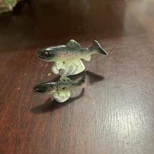 Handpainted Porcelain Rainbow Trout Fish Miniature Figurines Pair picture