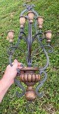 Vintage 5 Arm Wall Candle Sconce Carved Wood Wrought Iron CHAPMAN Italy Italian picture
