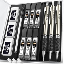 Nicpro 0.9 mm Art Mechanical Pencil Set in Storage Case, 3 0.9mm, Metallic picture