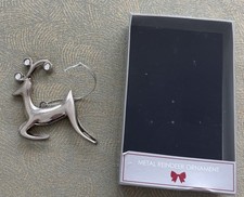 Vintage metal silverplated reindeer ornament Christmas tree decor 4” picture