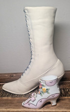 2 White Victorian Style Lace-up Boot Ceramic Vase Planter 10
